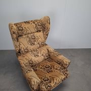 Mid-Century Czechoslovak Plush Wingback Recliner Chair, 1970s