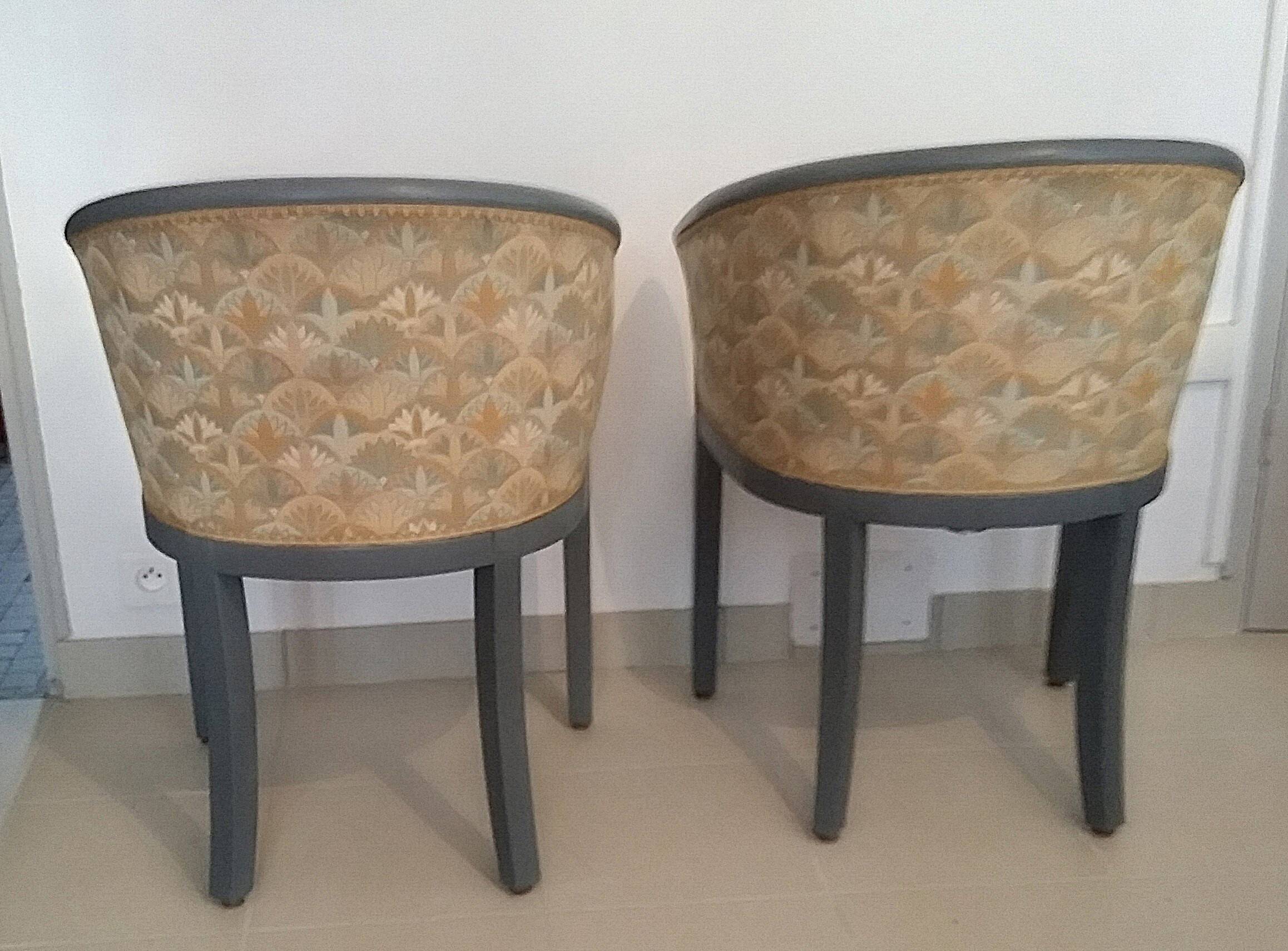 Pair of Rosello Art Deco barrel armchairs