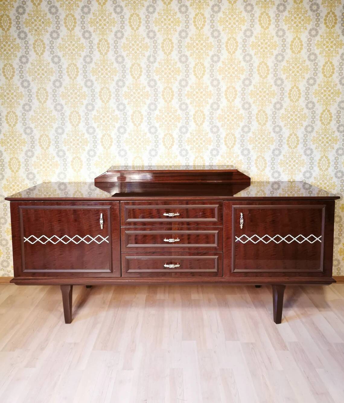 Mid-Century Wooden Dresser Sideboard with Detachable Mirror: 1970s Vintage
