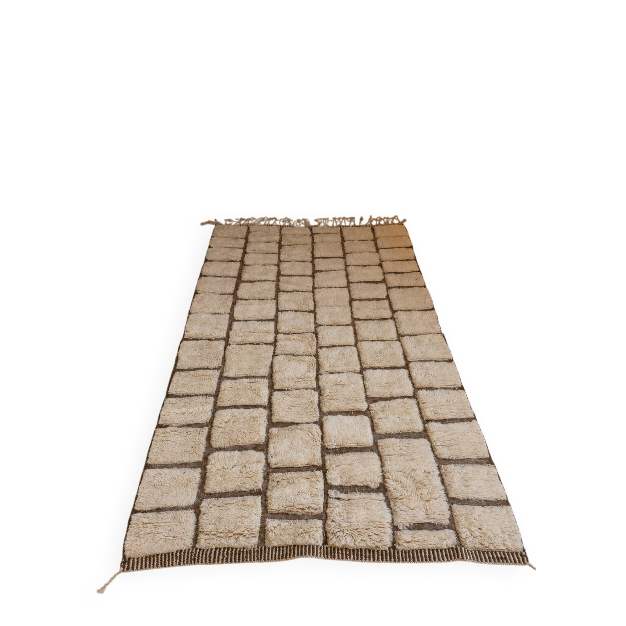 Beni Mrirt Berber Rug Handmade 150x250cm・Textured Paving Pattern・Cream Wool