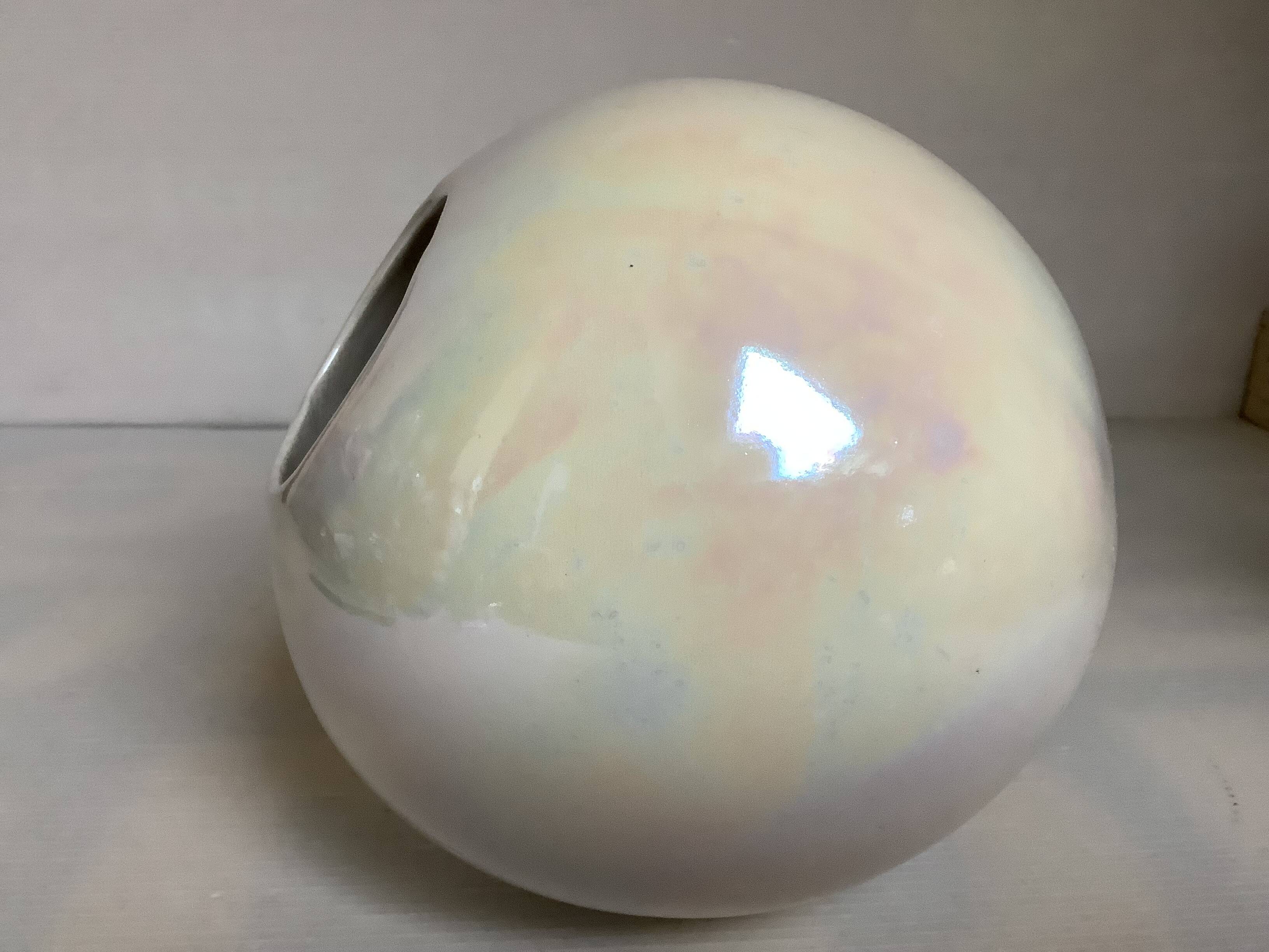 Iridescent white round vase