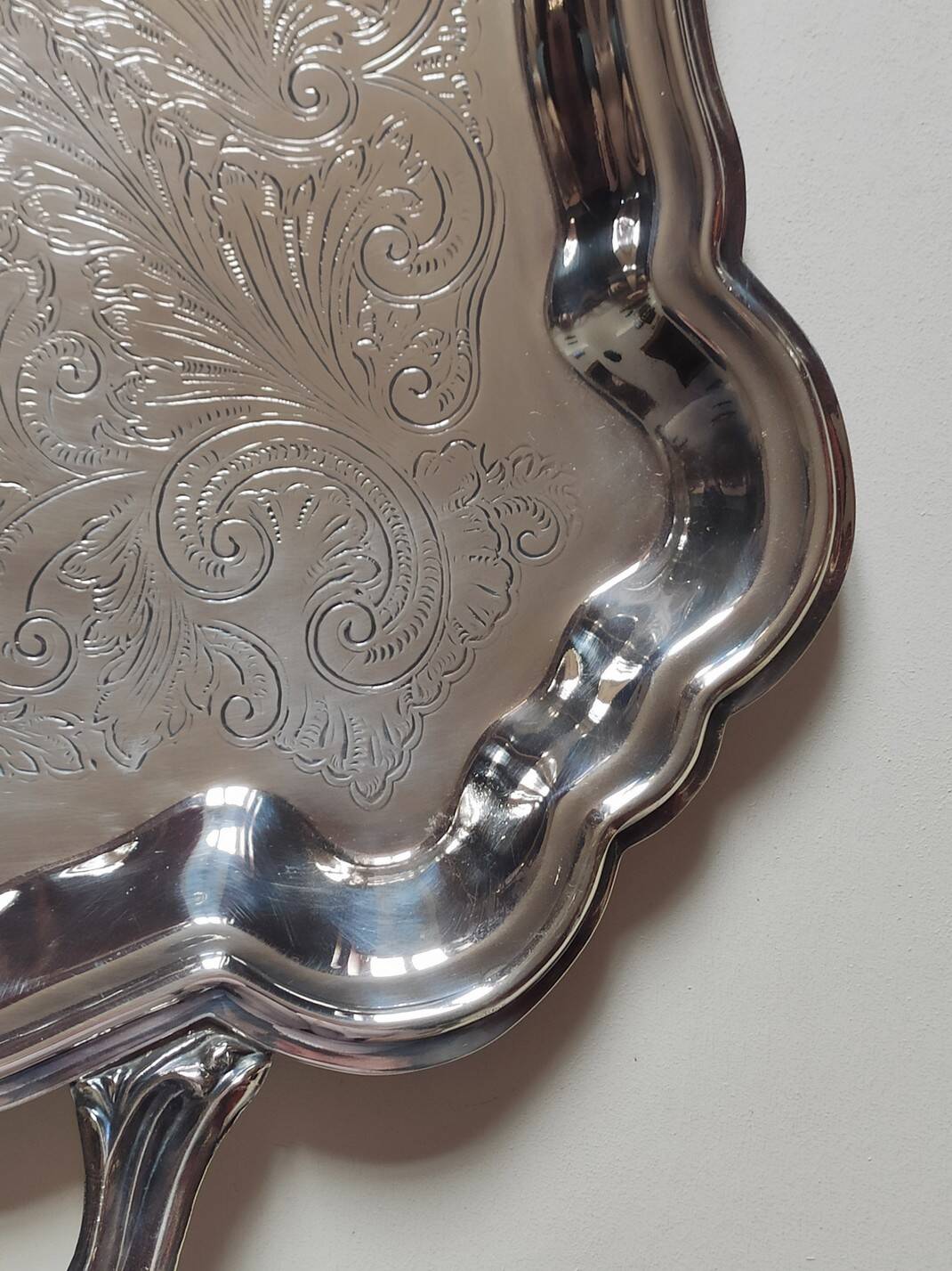 Large silver metal tray