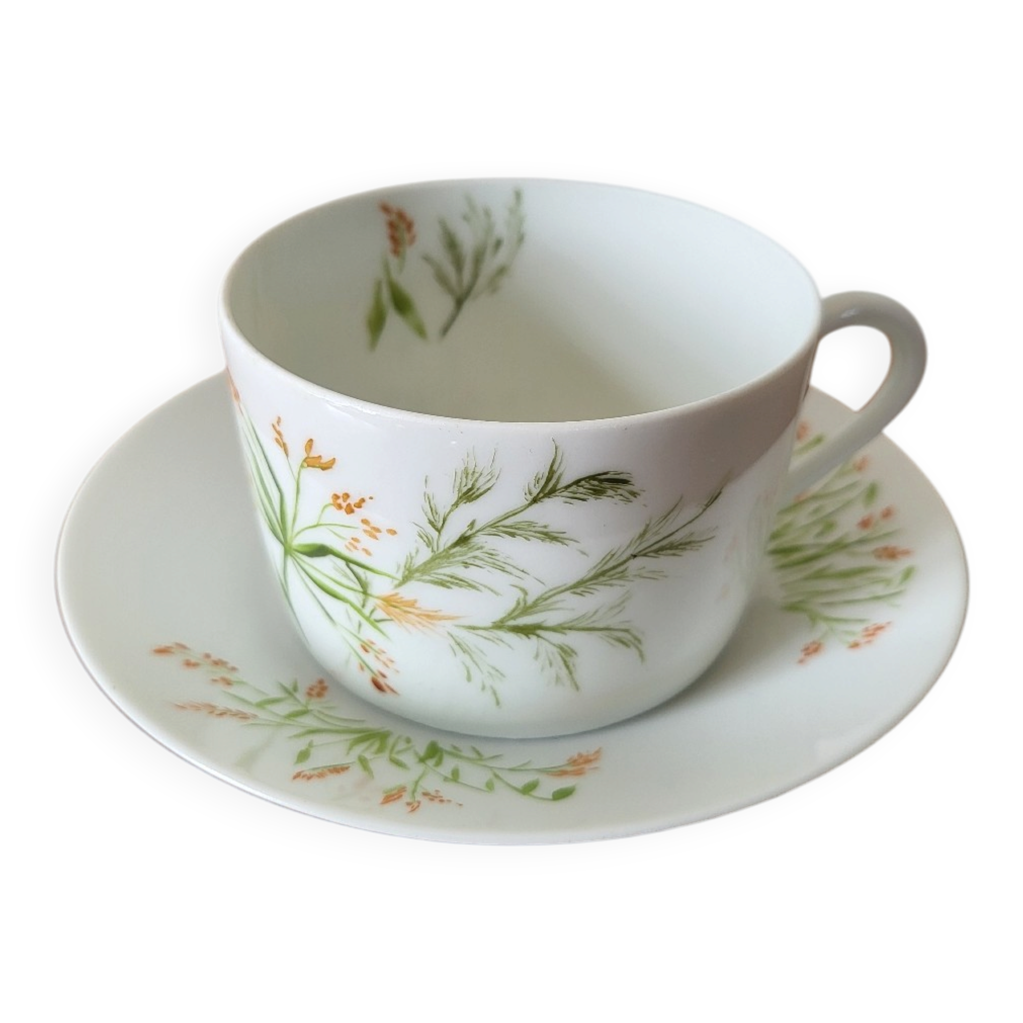 Tea cup and saucer in Limoges porcelain, Edith du Tertre design.