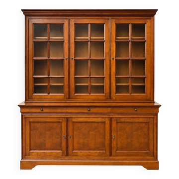 Bibliothèque française de style Louis-Philippe en bois fruitier massif