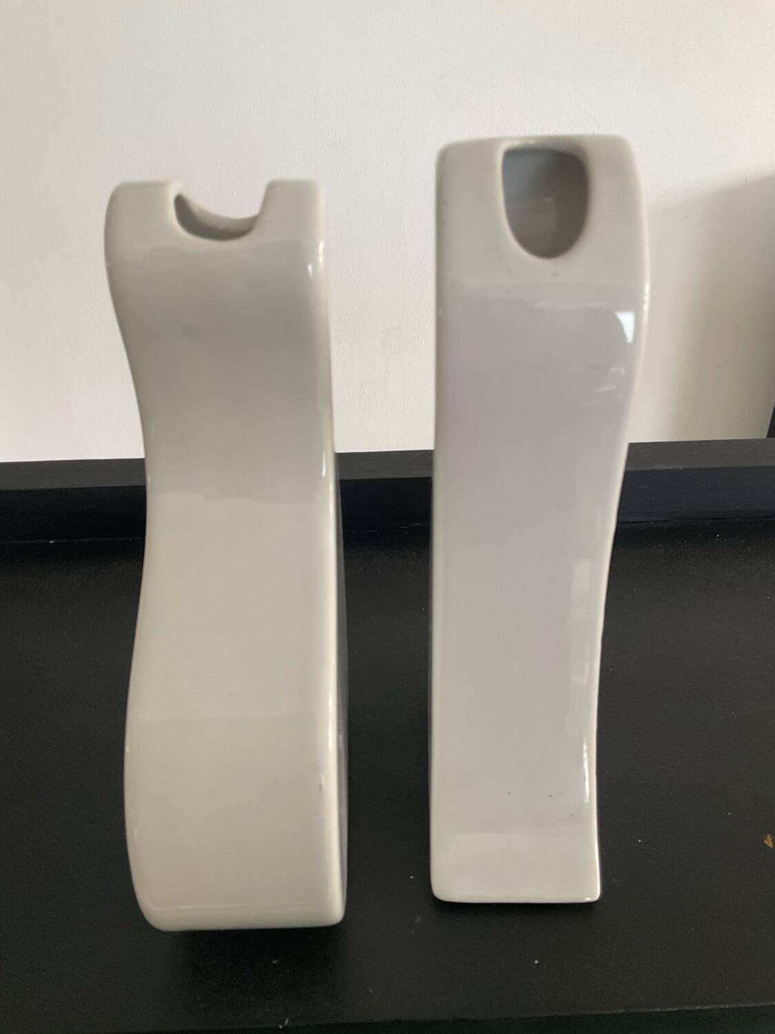 Pair of vintage glazed ceramic vases in an organic shape