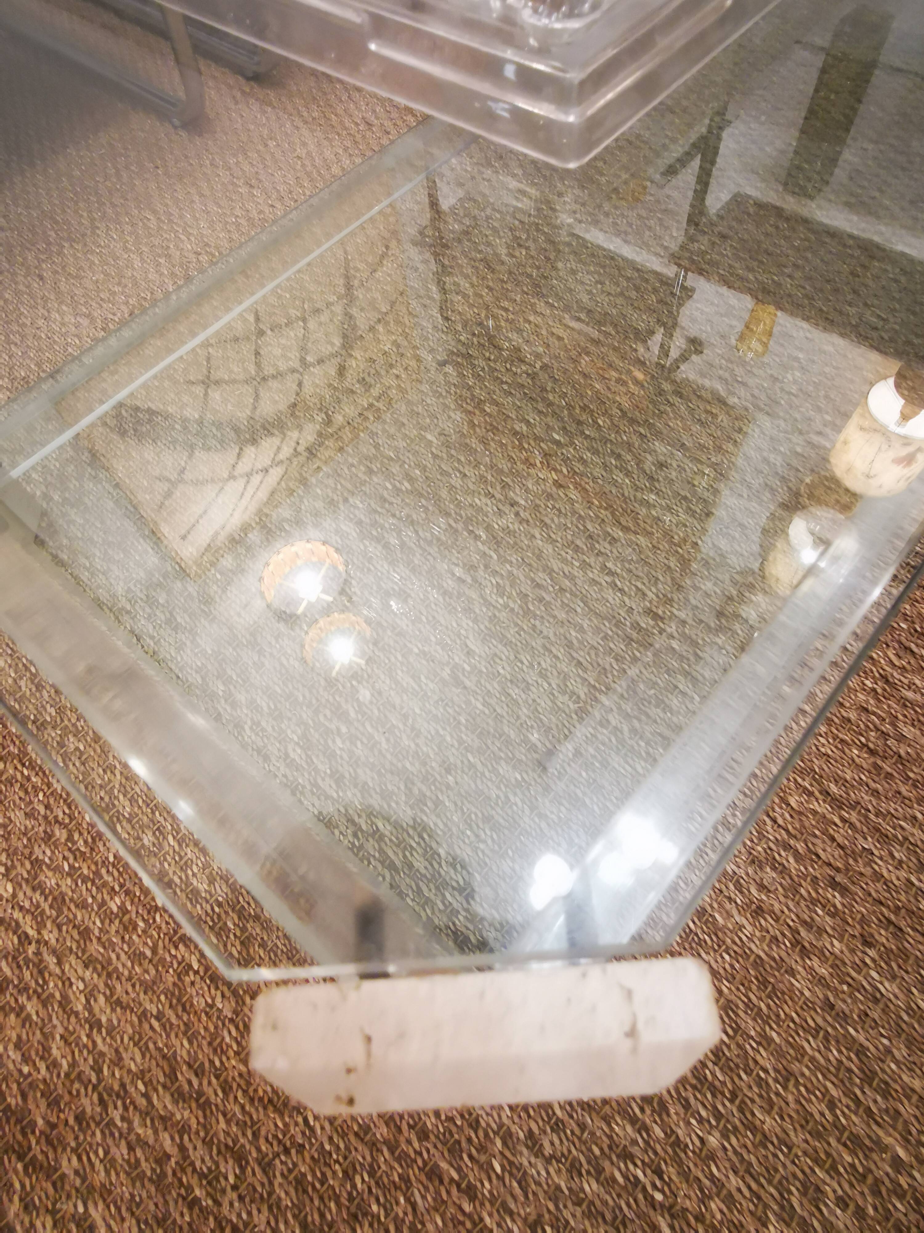 Italian travertine, perspex and glass coffee table, circa 1970
