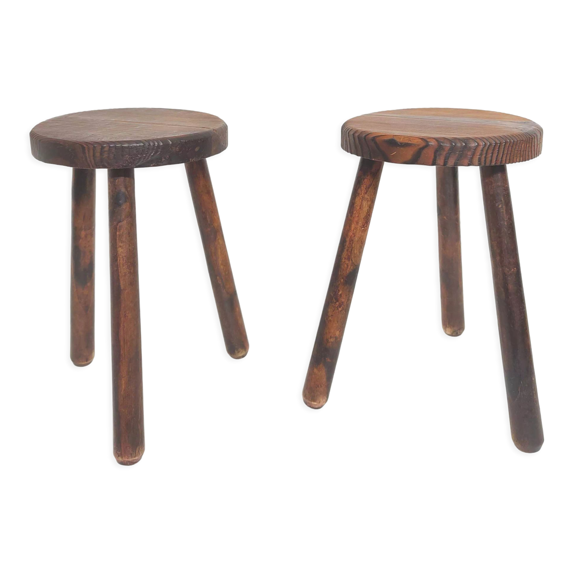 Paire de tabourets tripodes en bois vintage