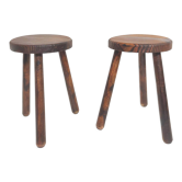 Pair of vintage wooden tripod stools