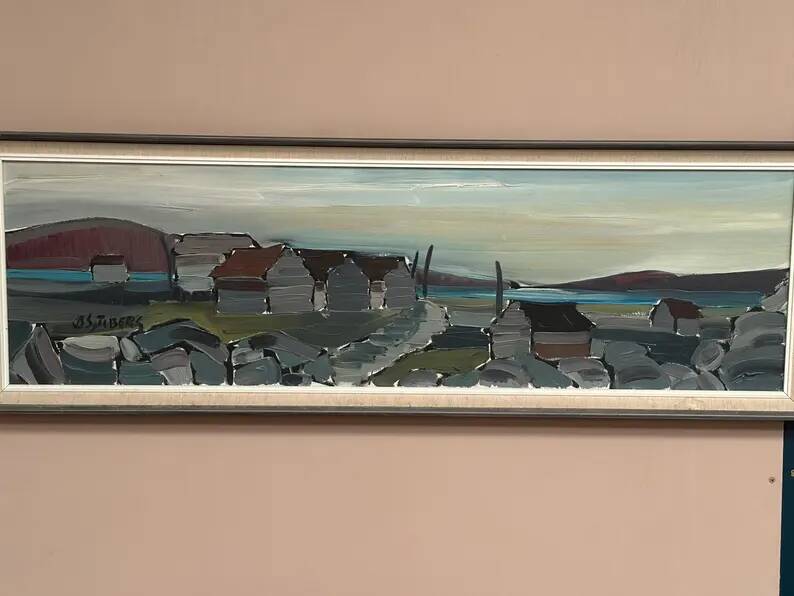 XL Original Swedish Oil on Canvas “Coastal Village” by Bo Sjöberg –Signed
