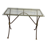 Table d'appoint base en fer forgé et plateau en verre