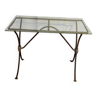 Table d'appoint base en fer forgé et plateau en verre
