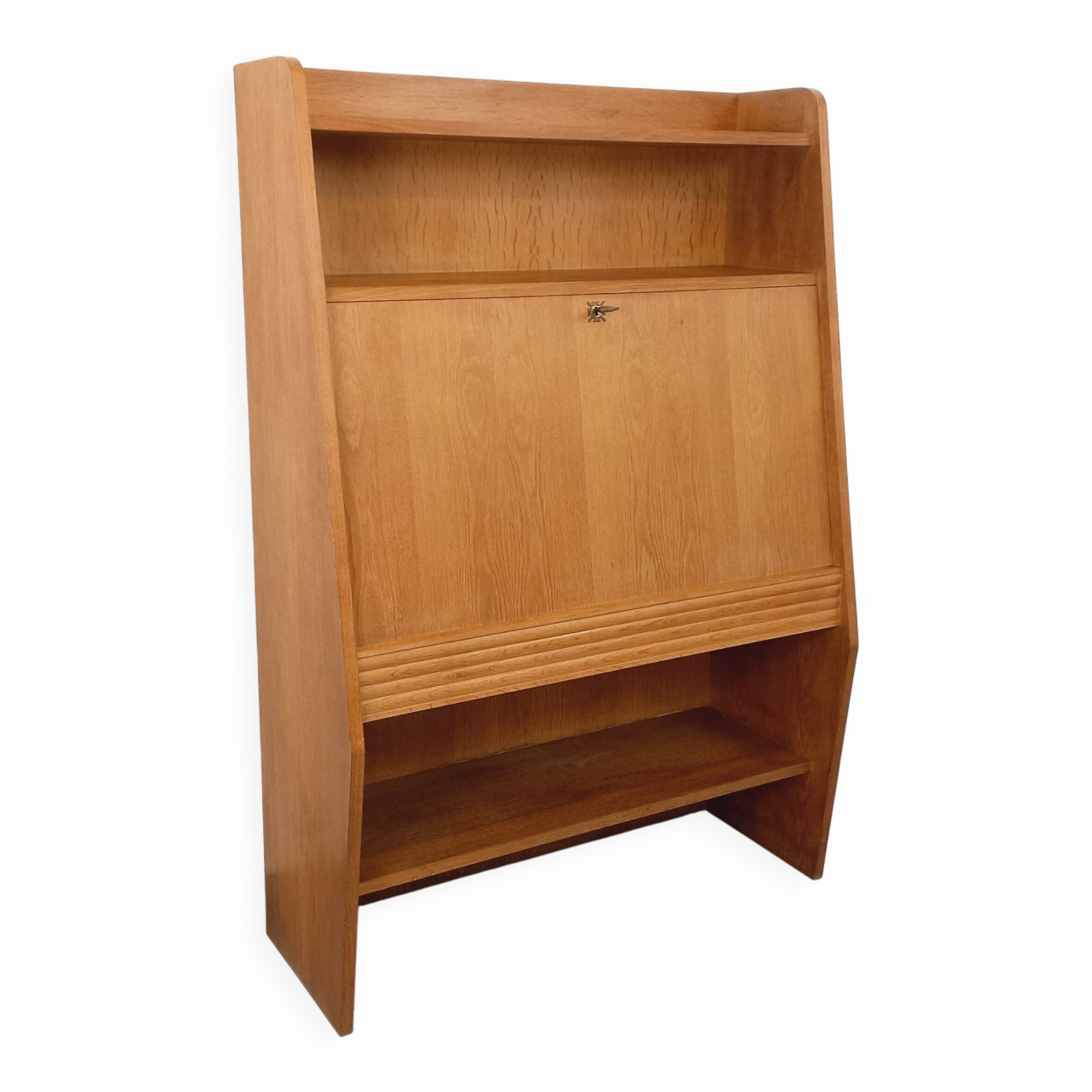 Meuble secrétaire bibliothèque de rangement vintage en bois de chêne