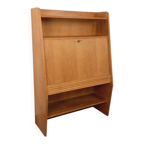 Meuble secrétaire bibliothèque de rangement vintage en bois de chêne