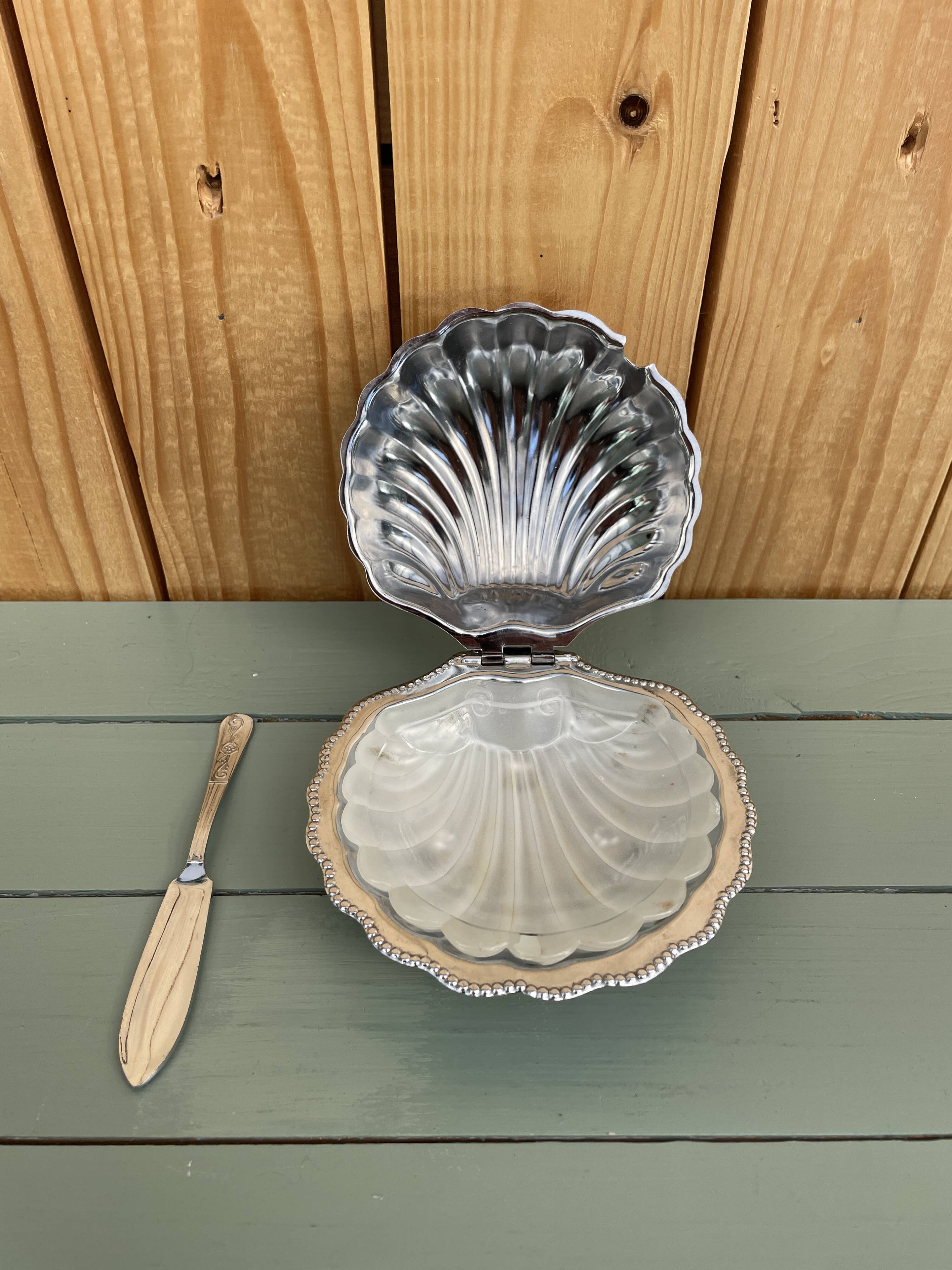 Beurrier vintage coquillage en métal argenté – élégant et original