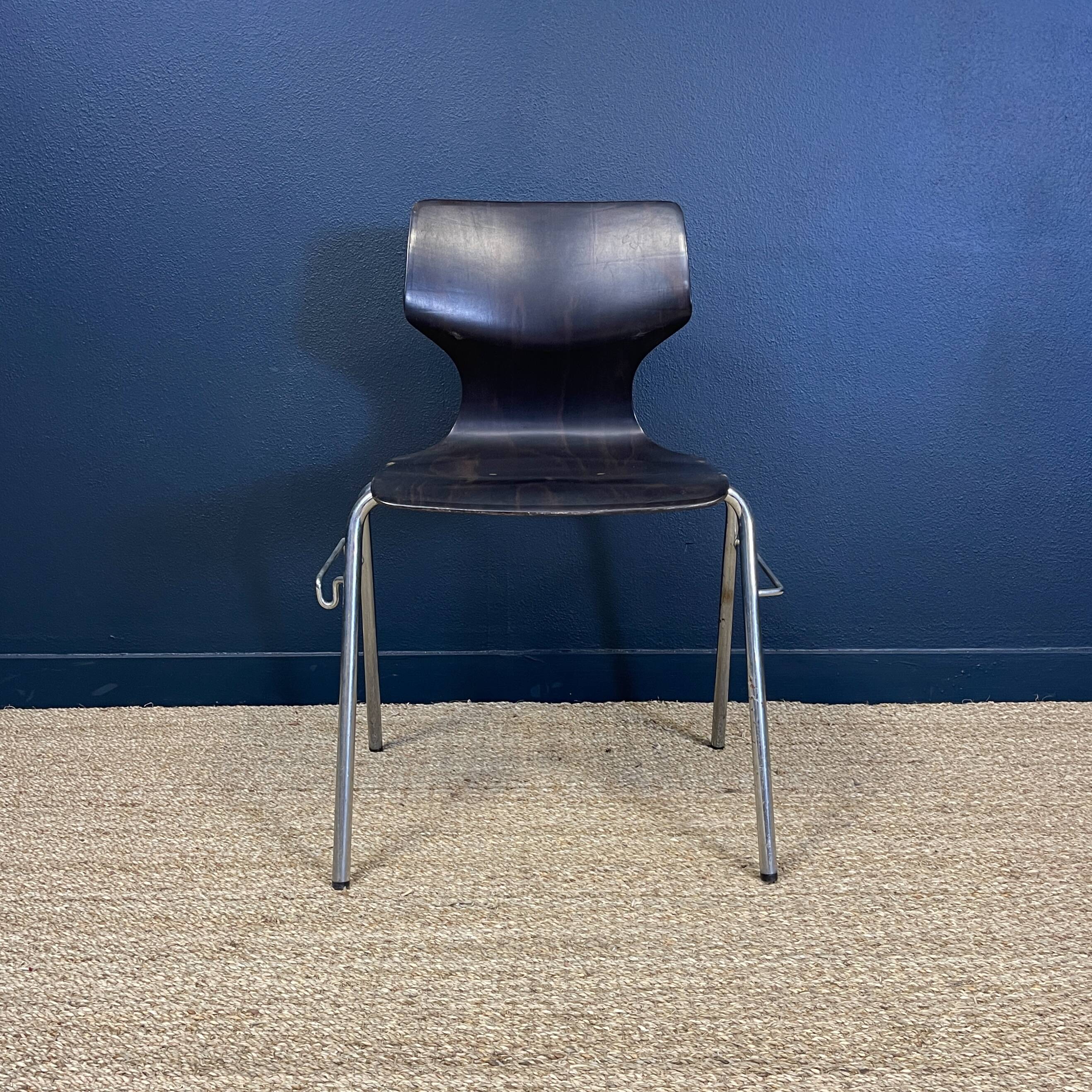 Set of 6 Flototto chairs wenge wood chrome steel 70s