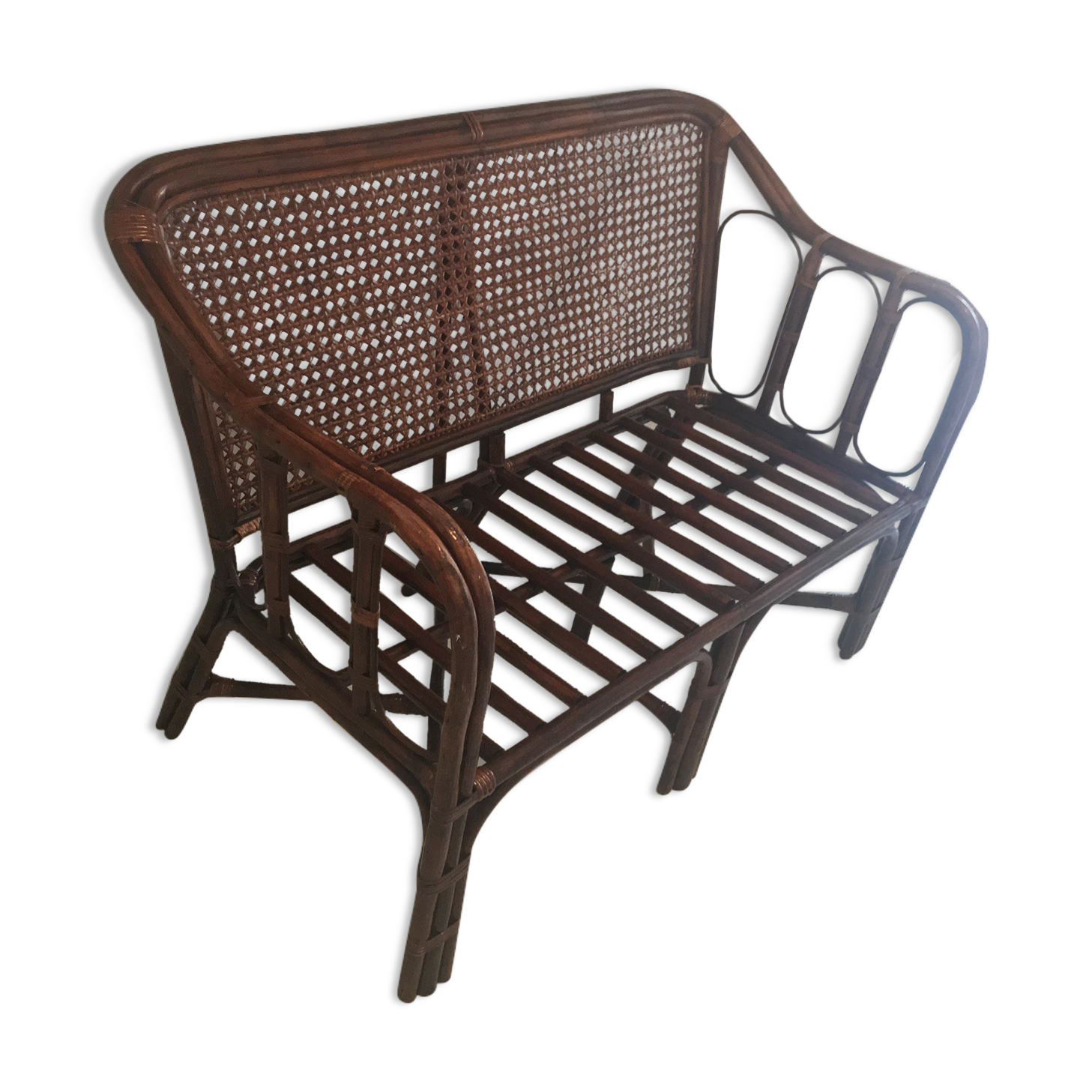 Rattan bench and vintage canning