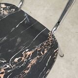 Set of 3 black marbled formica chairs from the 60s