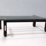 Walnut Coffee Table with Rectangular Glass Top Attributed to Ico Parisi, Italy