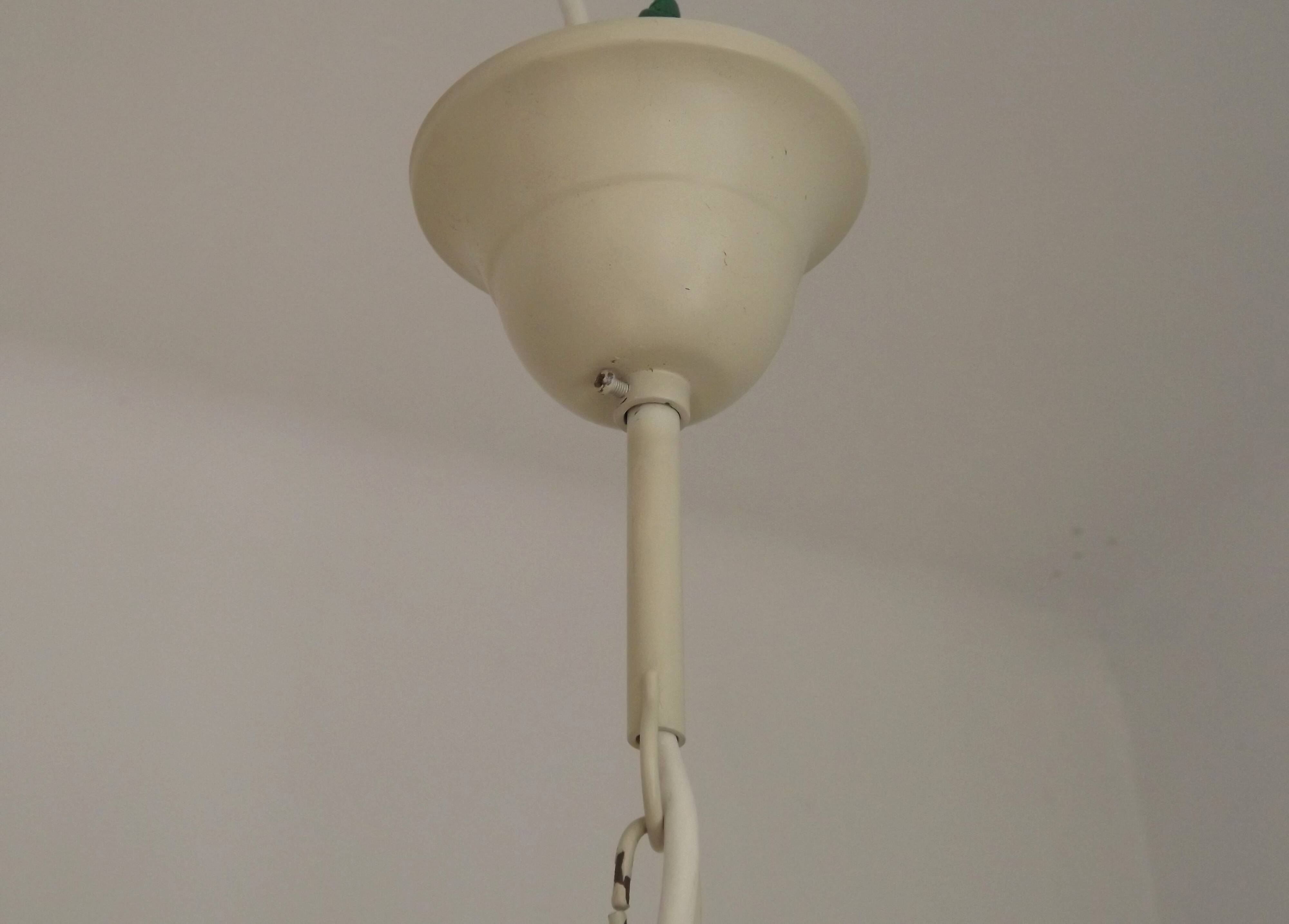 French Vintage 3 Light Green Ivy Chandelier with Opaque Glass Shades