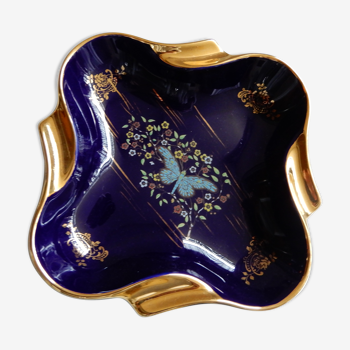 Decorative ashtray in dark blue limoges porcelain and gilding