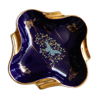 Decorative ashtray in dark blue limoges porcelain and gilding