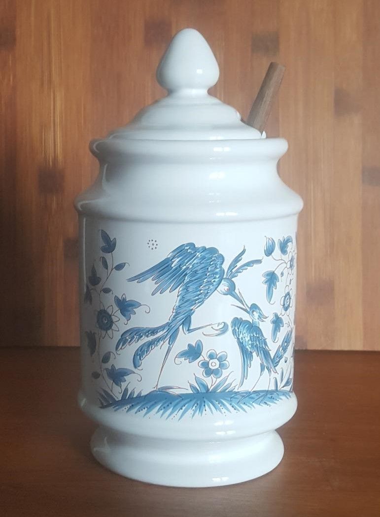 Olive pot decoration Blue moustiers in faience of Desvres GF Fourmaintraux