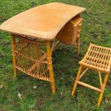 Vintage bamboo/rattan desk + stool