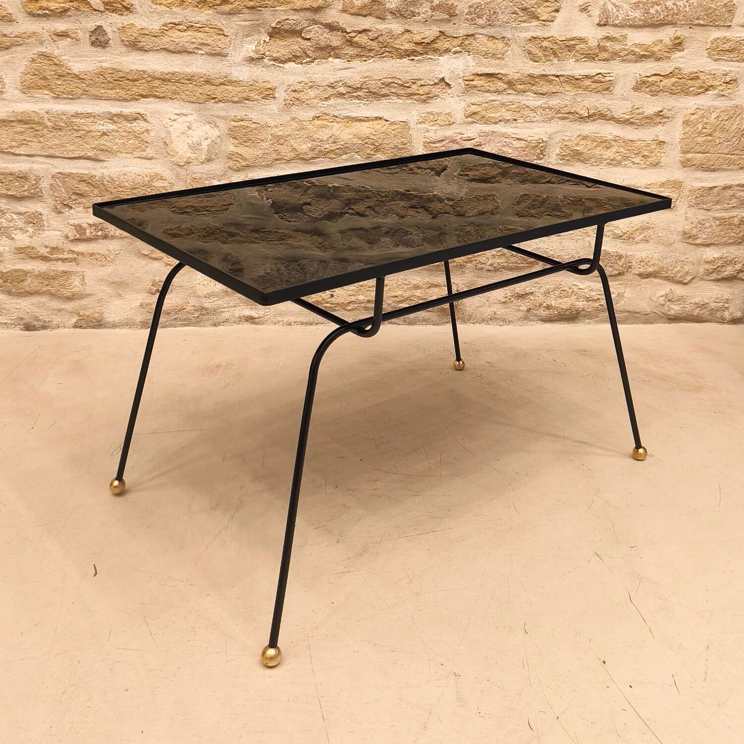 Modernist coffee table in metal and glass, 1950.
