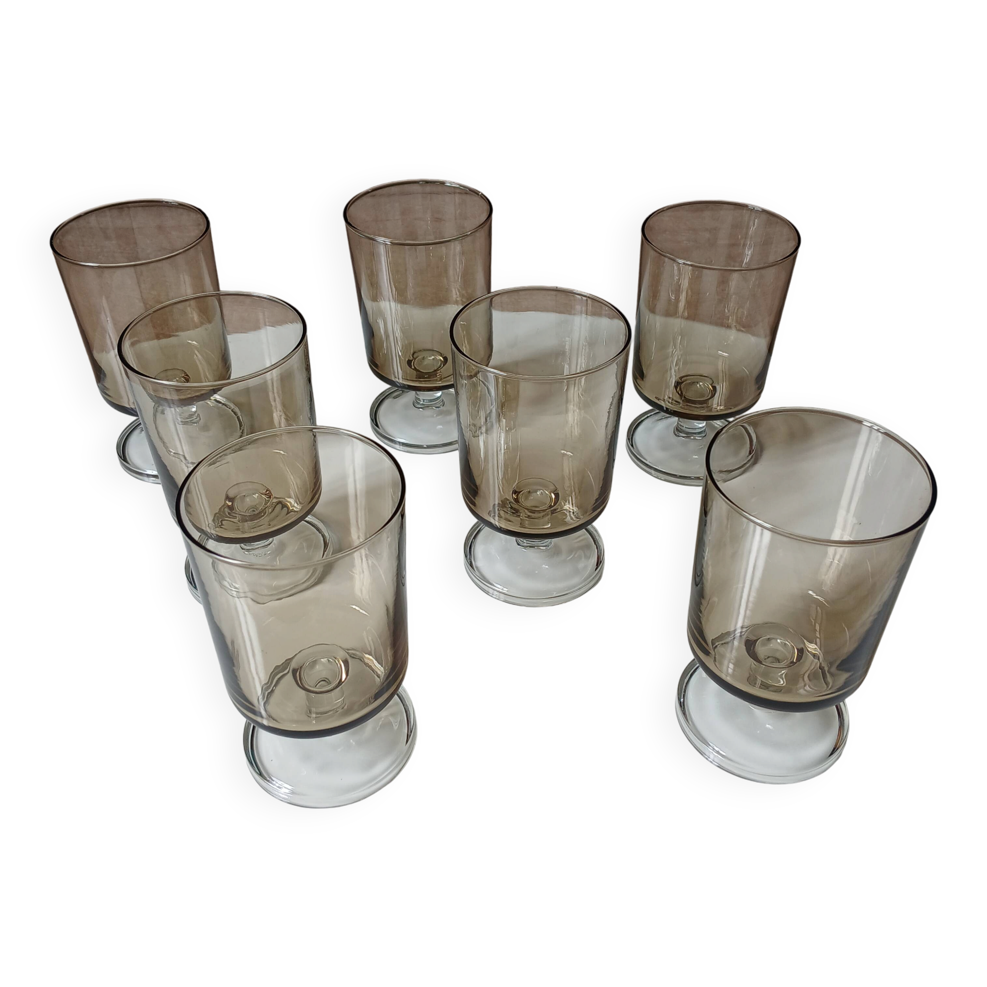 7 vintage stemmed glasses in smoked glass