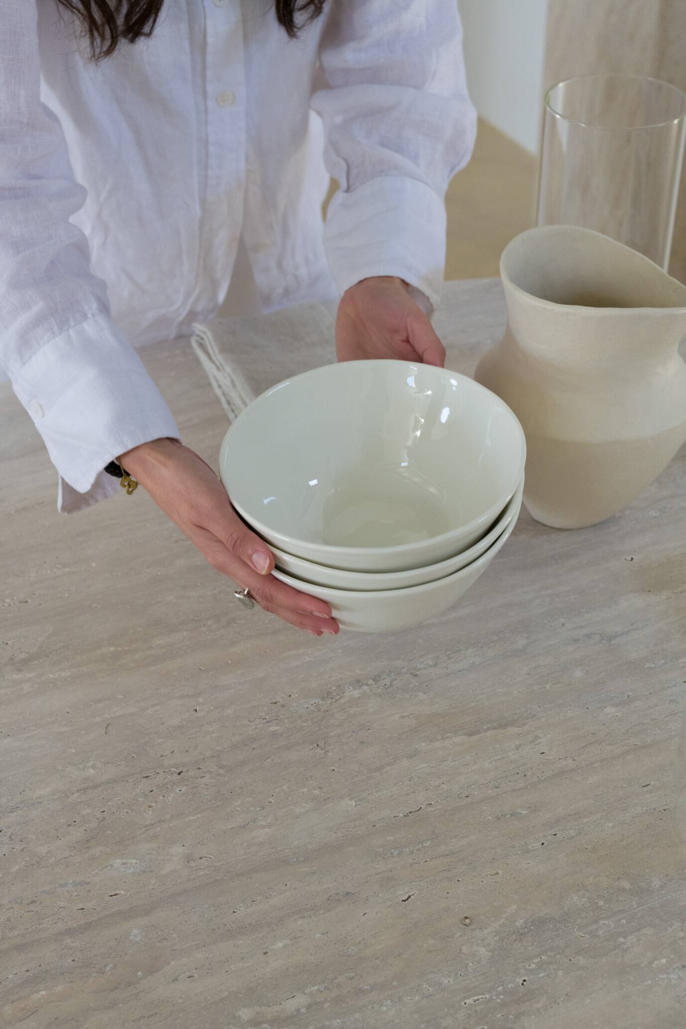 Olya Oblong Dining Table - Natural Travertine