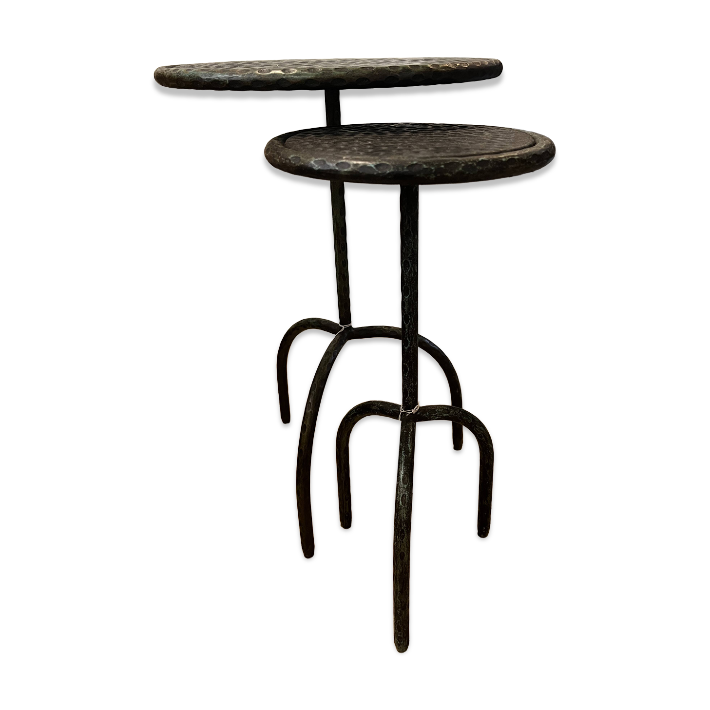 Set of hammered metal tables