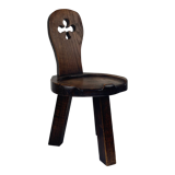 Sculptural oak brutalist chunky tripod stool, ca 1960s