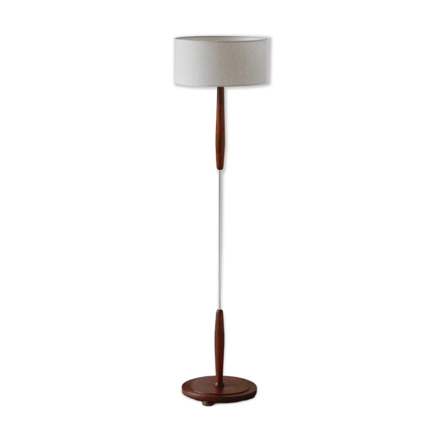 Vintage Scandinavian lamp in teak/chromed metal/cotton