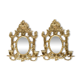 Paire de appliques murales en laiton antique avec miroir