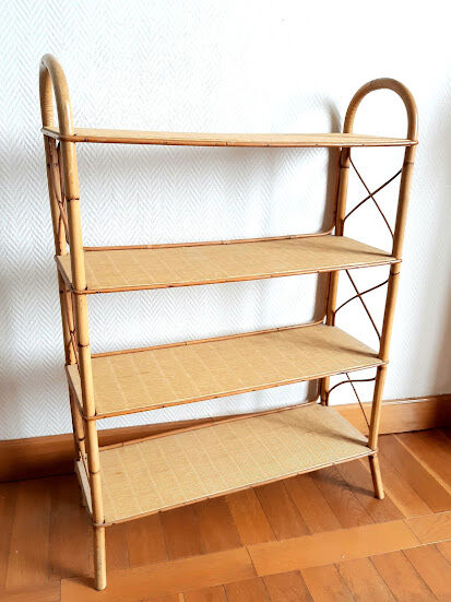 Rattan shelf on feet, vintage work 1960