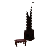 Danish sculpted oak stool from the mid-20th century with a red leather seat, 1950s.