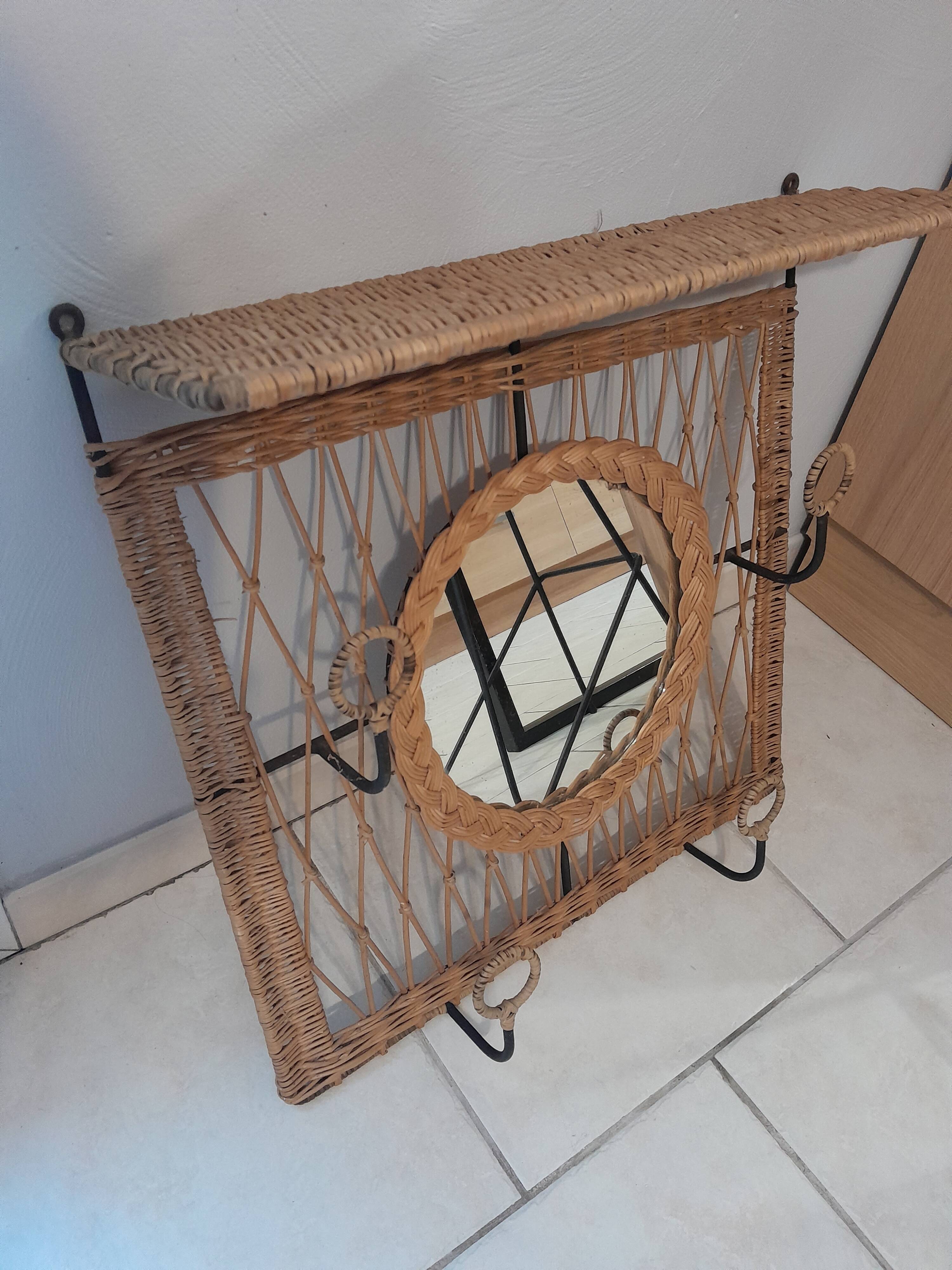 Coat rack dressing room vintage rattan year 50