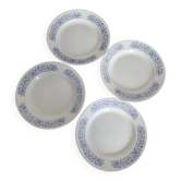 4 vintage white soup plates with blue border