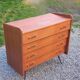 Vintage mahogany commode with metal tapered legs, 4 drawers, 1950s.