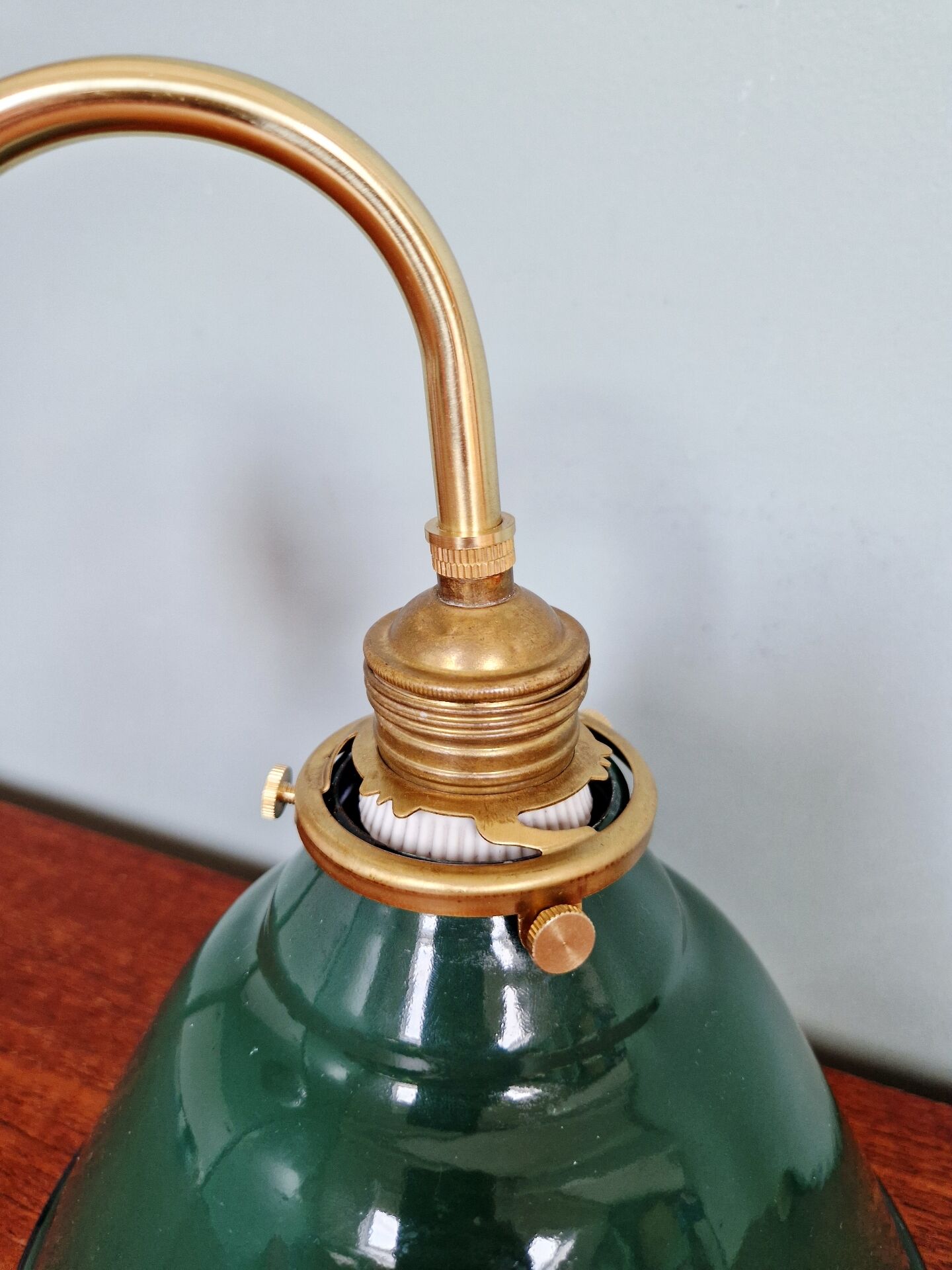 Brass wall light with green enamelled sheet metal, Mid-Century