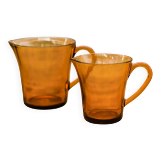 Set of 2 orange jugs (1 large, 1 small) "Marcoussis"