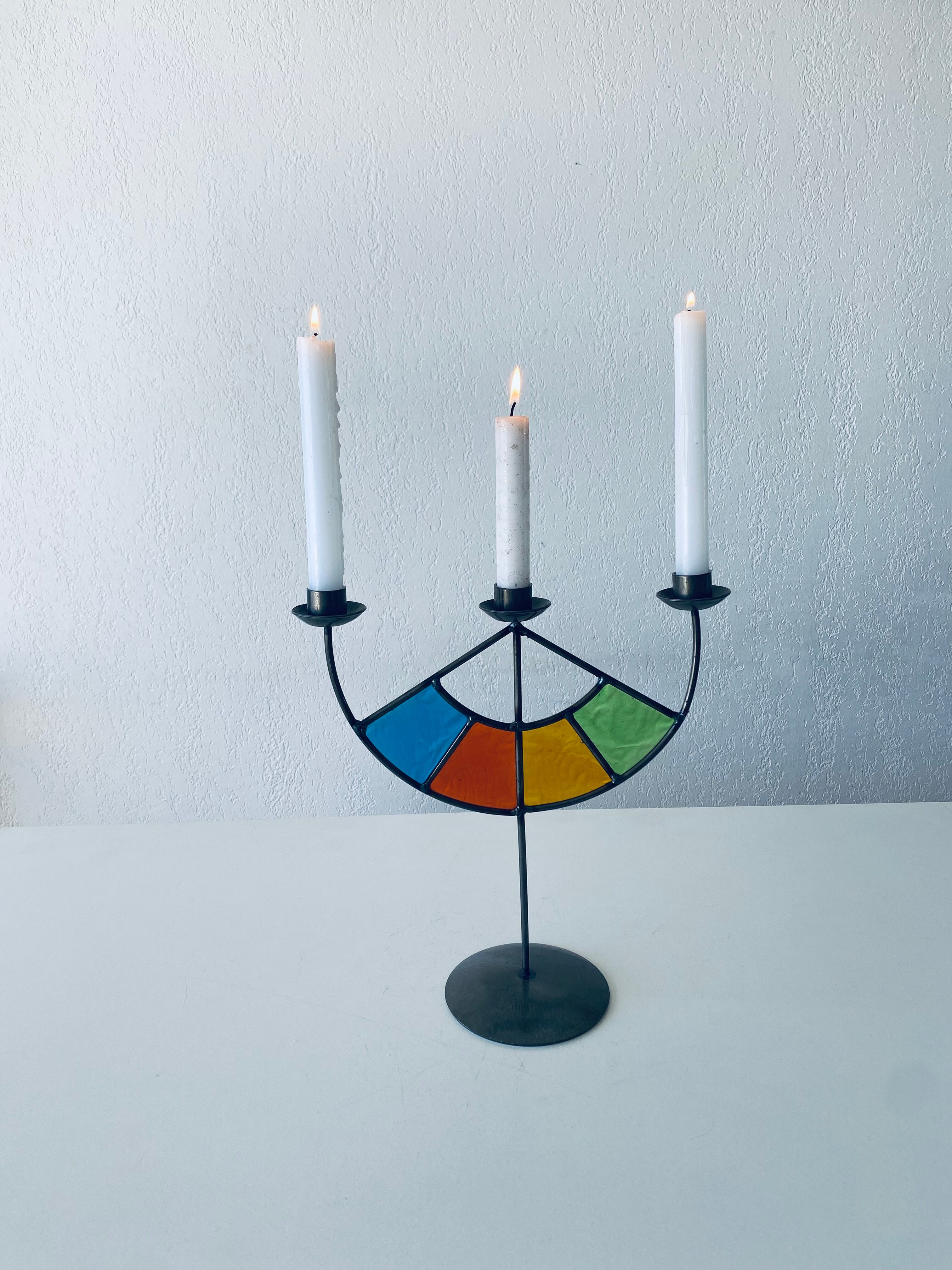 Colorful stained glass candle holder