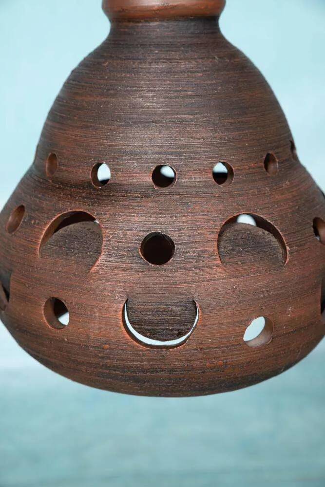 Suspended Japandi lamp in ceramic from the 60s/70s, vintage boho lamp.