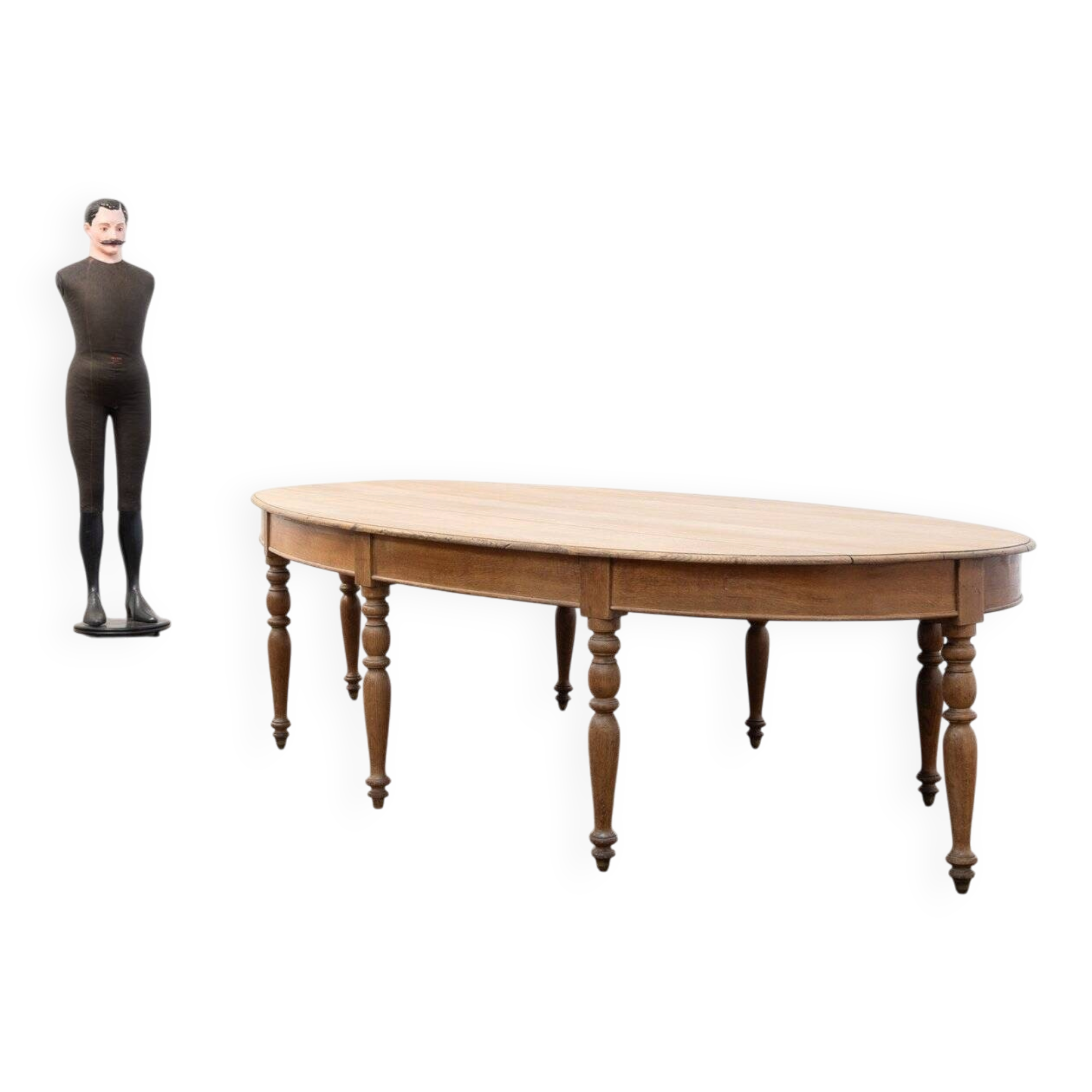Large Oval Oak Table, France, 1900s