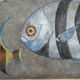 Painted canvas representing a board of fish. Contemporary work.