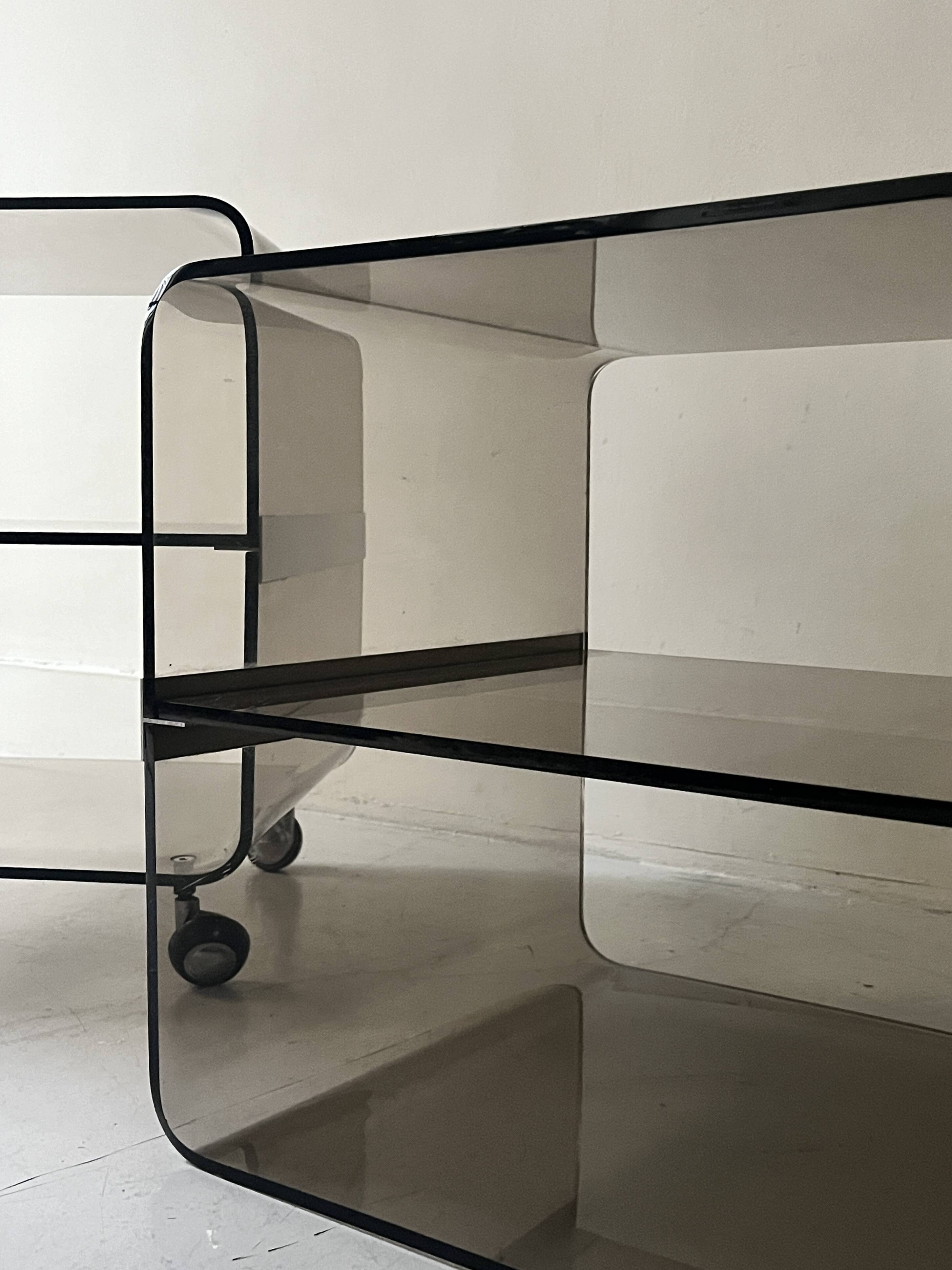 Smoked plexiglass side table by M. Dumas for Roche Bobois, 1970 design