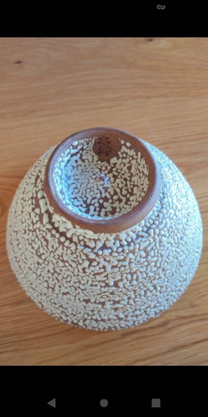 Korean bowl, terracotta and white droplet glaze