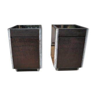 Pair of metal furniture and tinted glass 1960