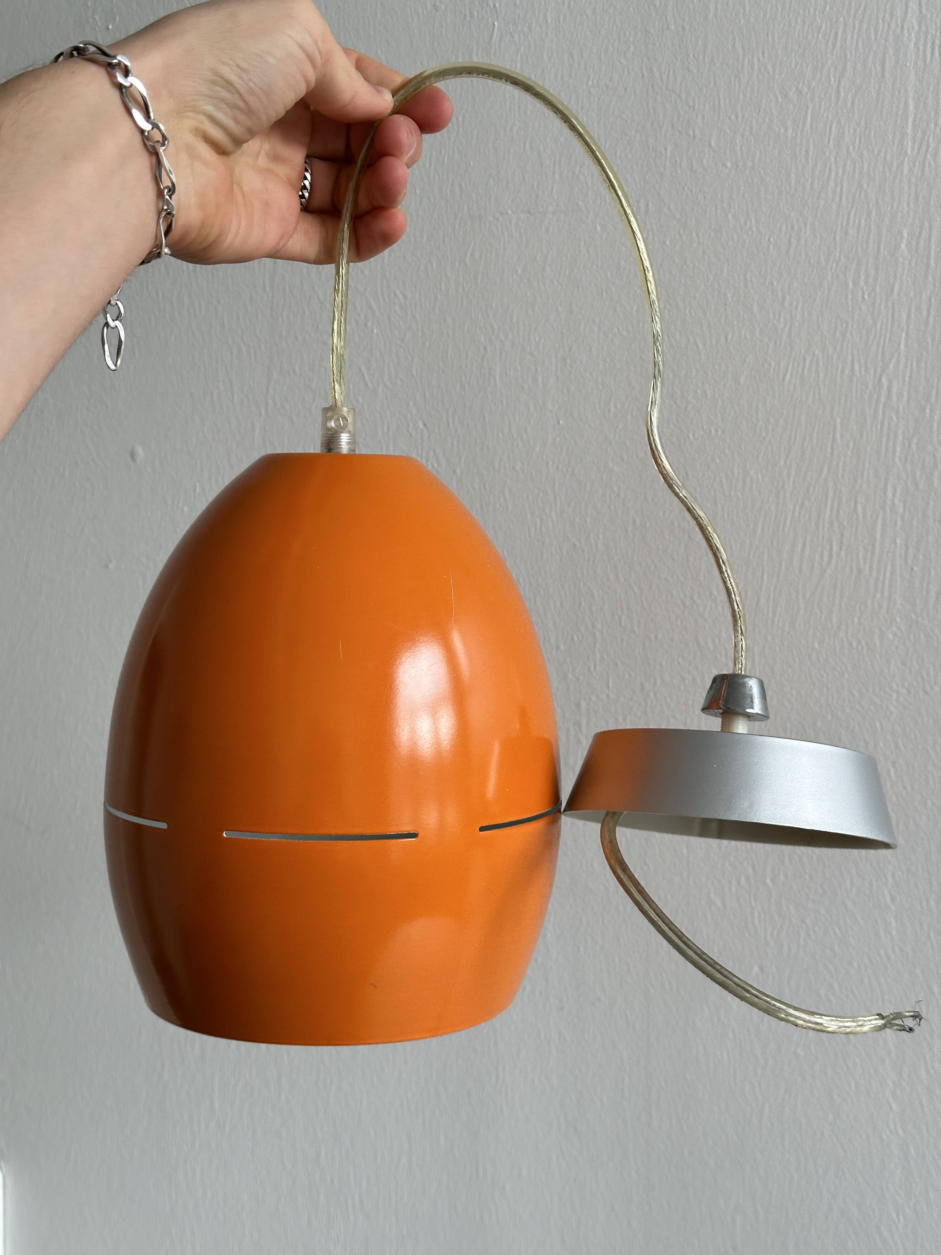 Vintage 70s pendant light in orange metal, Space Age design