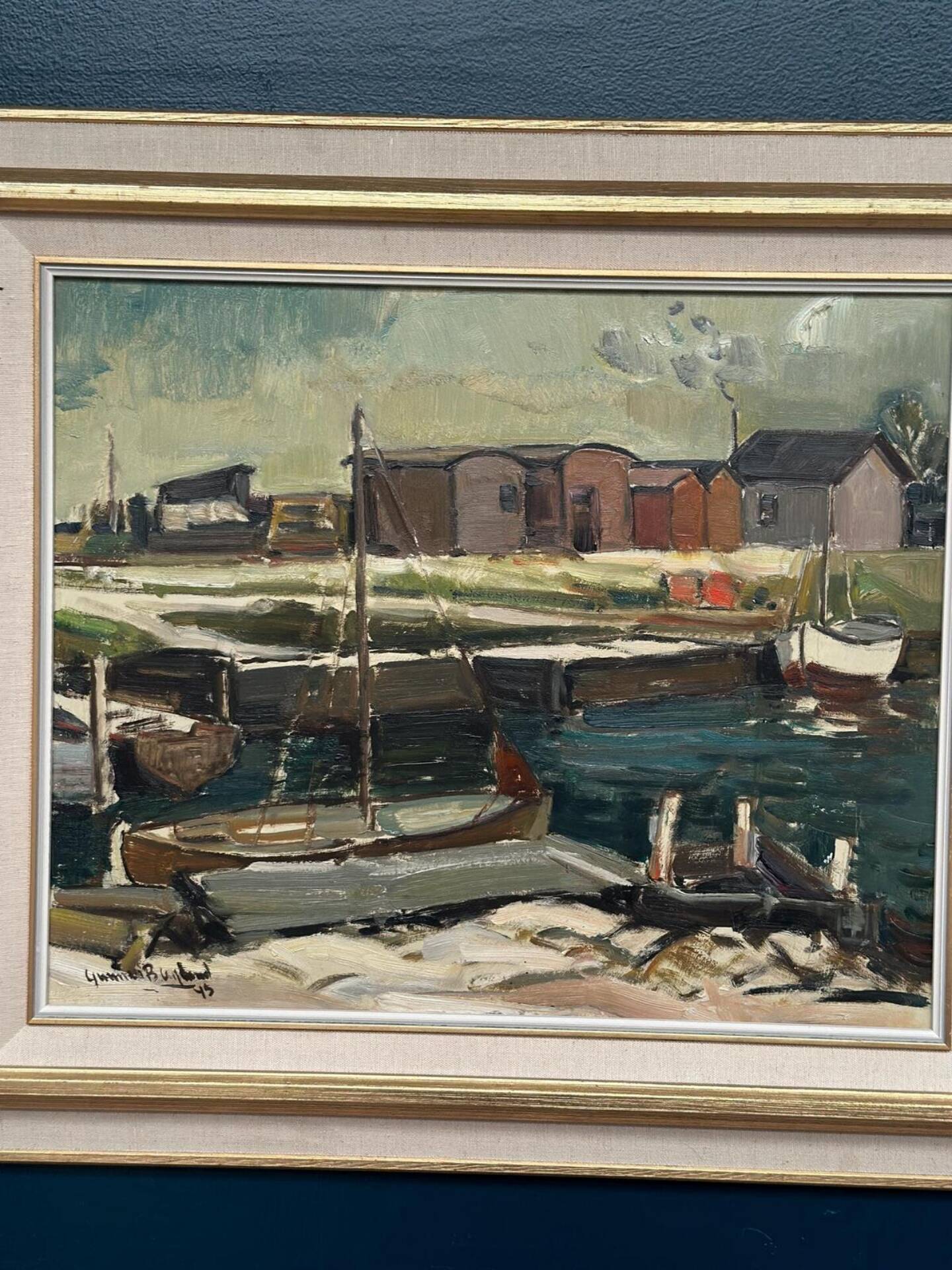 Huile su panneau suédoise – « Motif côtier » par Gunnar Berglund – Datée de 1945